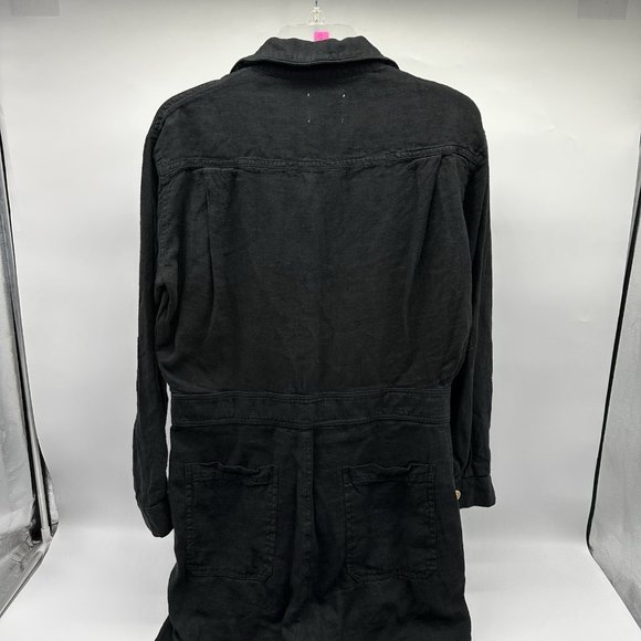 MATE the Label Women's Size Medium Black Linen Long Sleeve Button-Up Jumpsuit - Picture 13 of 15